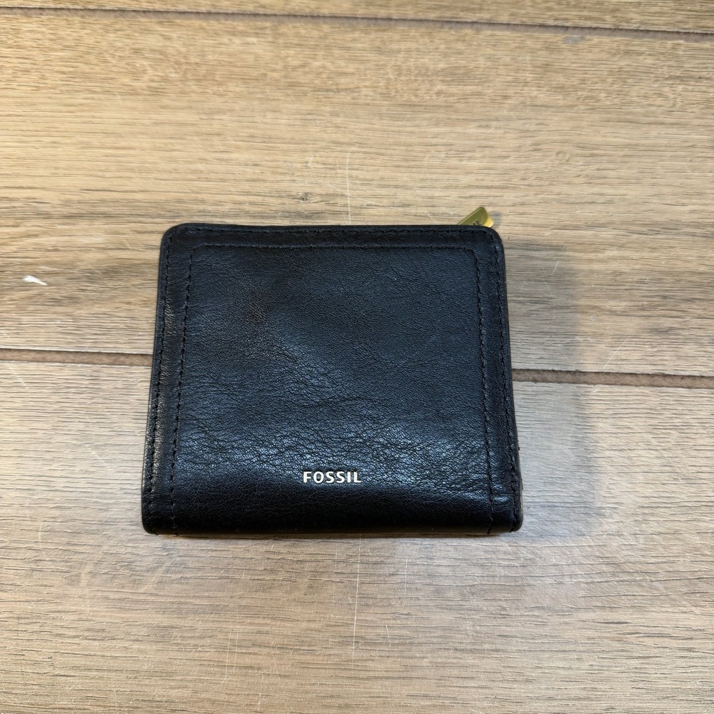 Fossil Logan Leather RFID Protection Bifold Wallet Black Coin Zip Travel